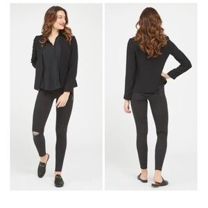 Spanx Black Distressed Denim Leggings Size 1X.